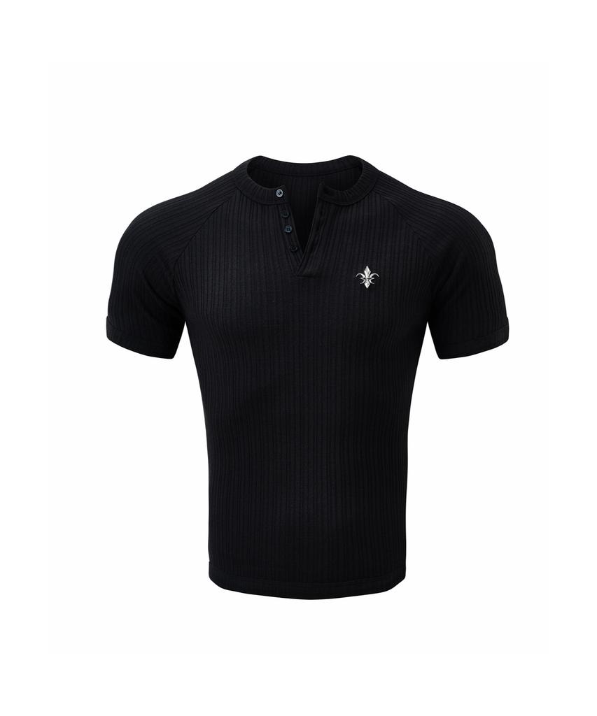 CARMID Henley Neck Muscle Fit Ribbed Knit Short Sleeve T-Shirt
