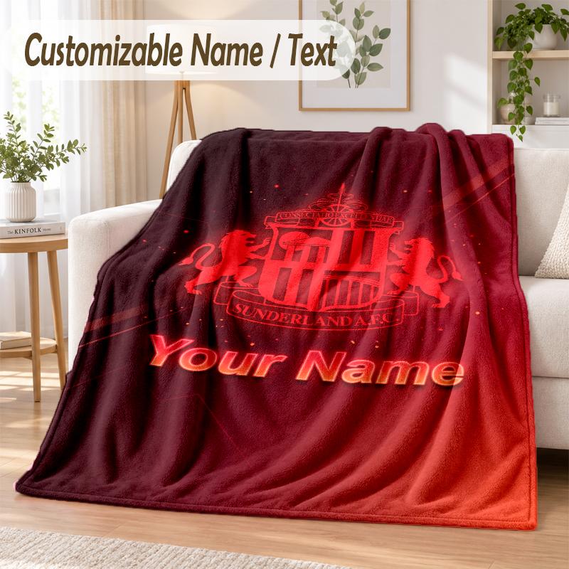 Custom Text Flannel Blanket Sunderland FC Print Warm Cozy Blanket Home Sofa Bedding
