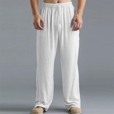 Men's Cotton Linen Straight Leg Pants Lightweight Breathable Trousers Beach Style Solid Color Casual Cozy Sweatpants