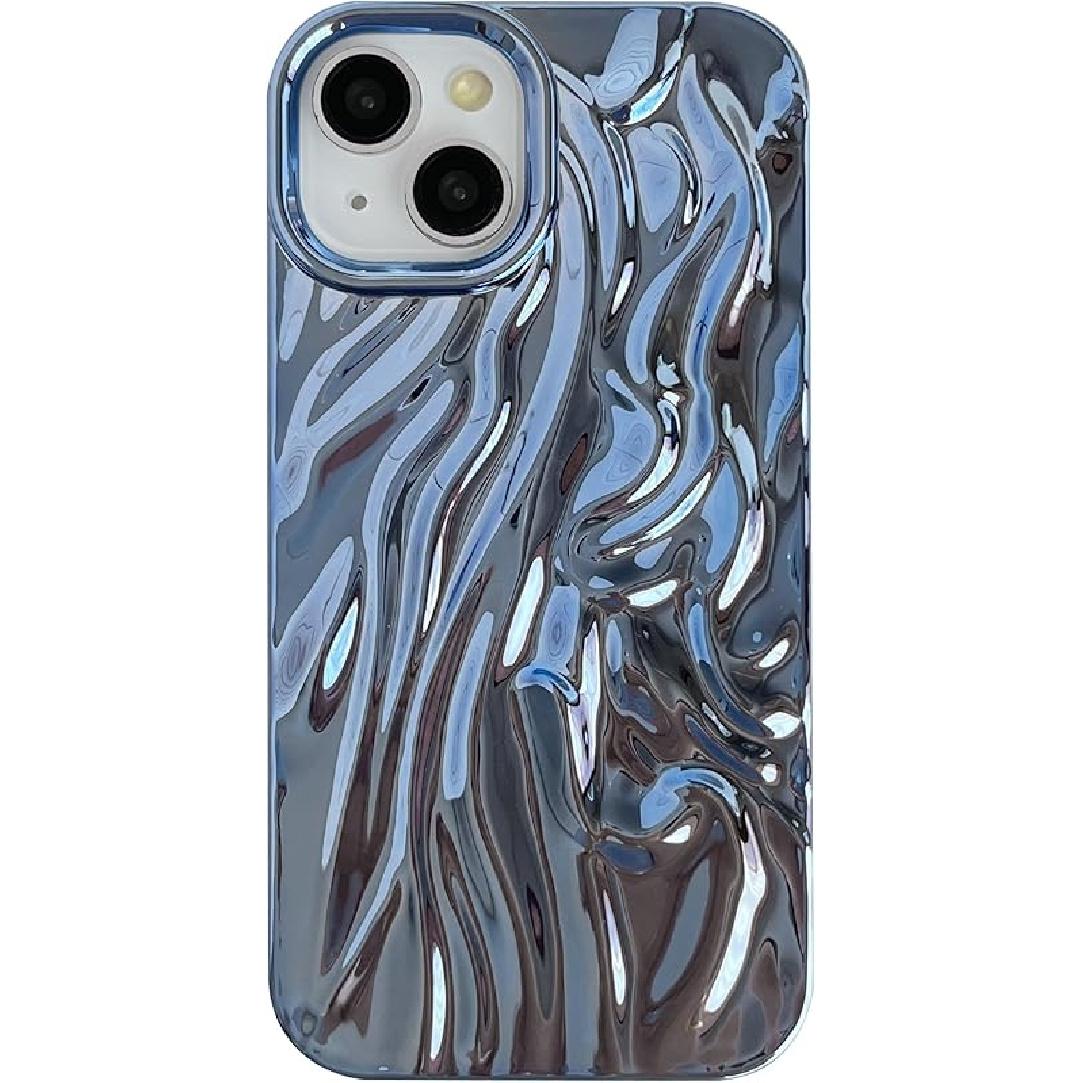 Caseative for iPhone 14 Case,Pleated Water Ripple Chrome Wave Pattern Soft Phone Case (Gold)