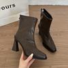 Autumn Winter Square Toe Women High Heel Ankle Boots Street Style Elastic Slim Mordern Short Botas De Mujer