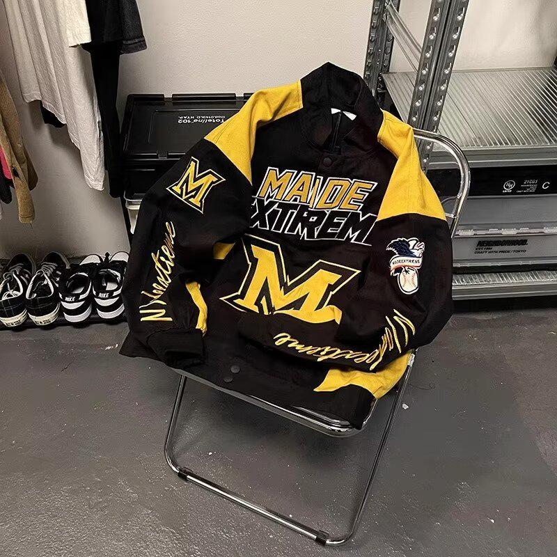 

Унисекс Ретро Бейсбольная куртка для мотоциклистов с вышивкой XXL чёрный