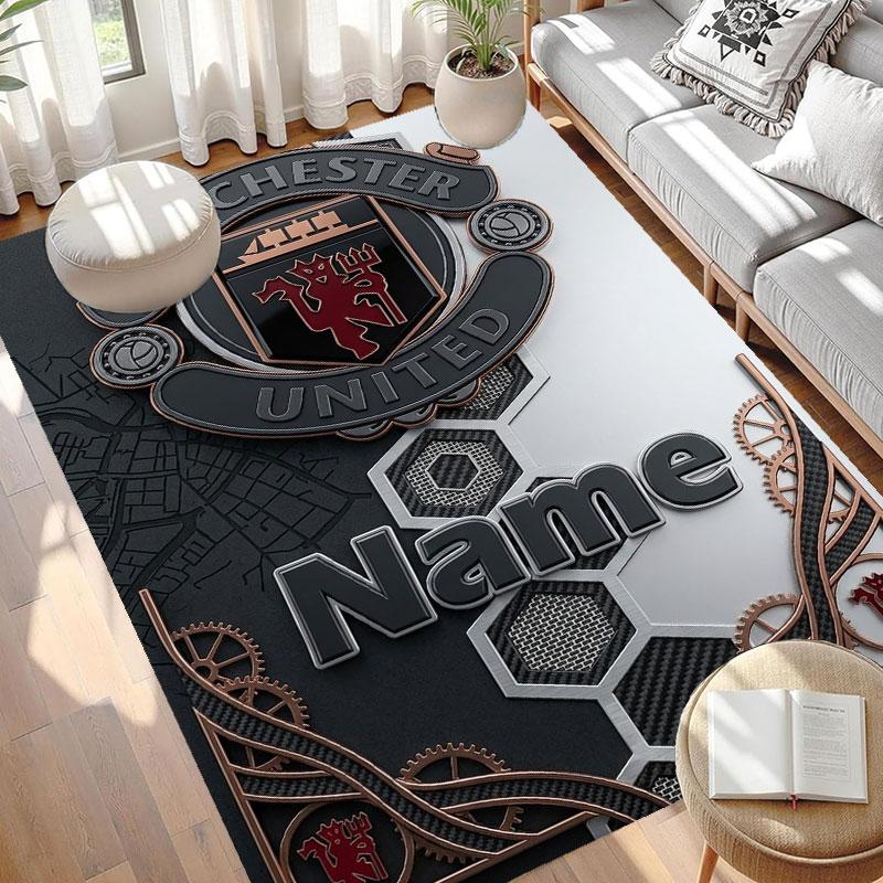 Custom Name Personalized Manchester United Print Carpet, Versatile Home Decor Rug, for Playroom, Apartment, Balcony, Entryway, Hallway Gift