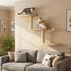 3-Level Wall Mounted Cat Tree Solid Wood Cat Sisal Scratching Post Cat Perch  Pet Playground
