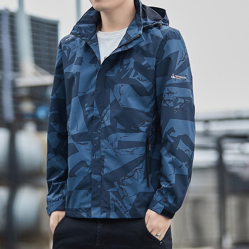 Spring and Autumn Thin Men's Outdoor Printed Jacket Casual Young and Middle-aged Hooded Jacket