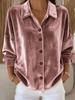 Women's Gold Velvet Long Sleeve Cardigan Shirt with Collar - European & American Style