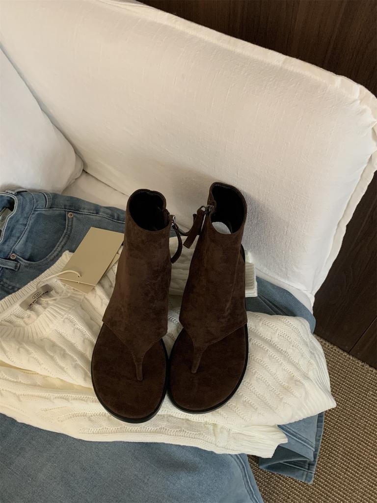 Coarse heel suede toe cool boots women's shoes thin breathable khaki with skirt small short boots