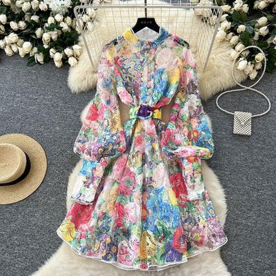 Elegante Stickerei Ausgefallene Blumen Spitze Abend Maxi Kleider Damen Frühling Sommer Einreihig Bedrucktes Party Hemdkleid