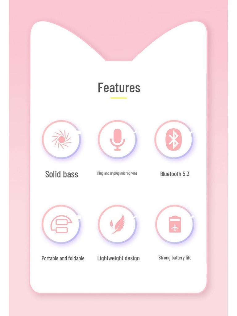 BH-300 Cat Ear Light-Up Bluetooth Headphones with Microphone for Live Streaming