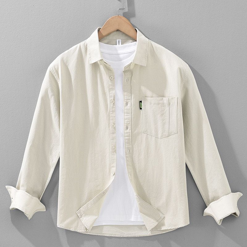 Spring and Autumn Japan Fashion Hong Kong Style Retro Long Sleeve Shirts Men's Washed Cotton Loose Casual Shirt Outerwear 100% Cotton