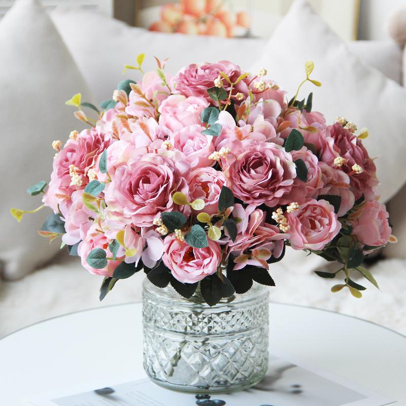 30cm Europäische Künstliche Pfingstrosen Blumen Seidenhortensie Rose Wohnzimmer Hausgarten Hochzeit Brautstrauß Partydekoration