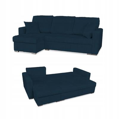 Corner Sofa Rene Foldable with Sleeping Function Family Furniture Corduroy Blue