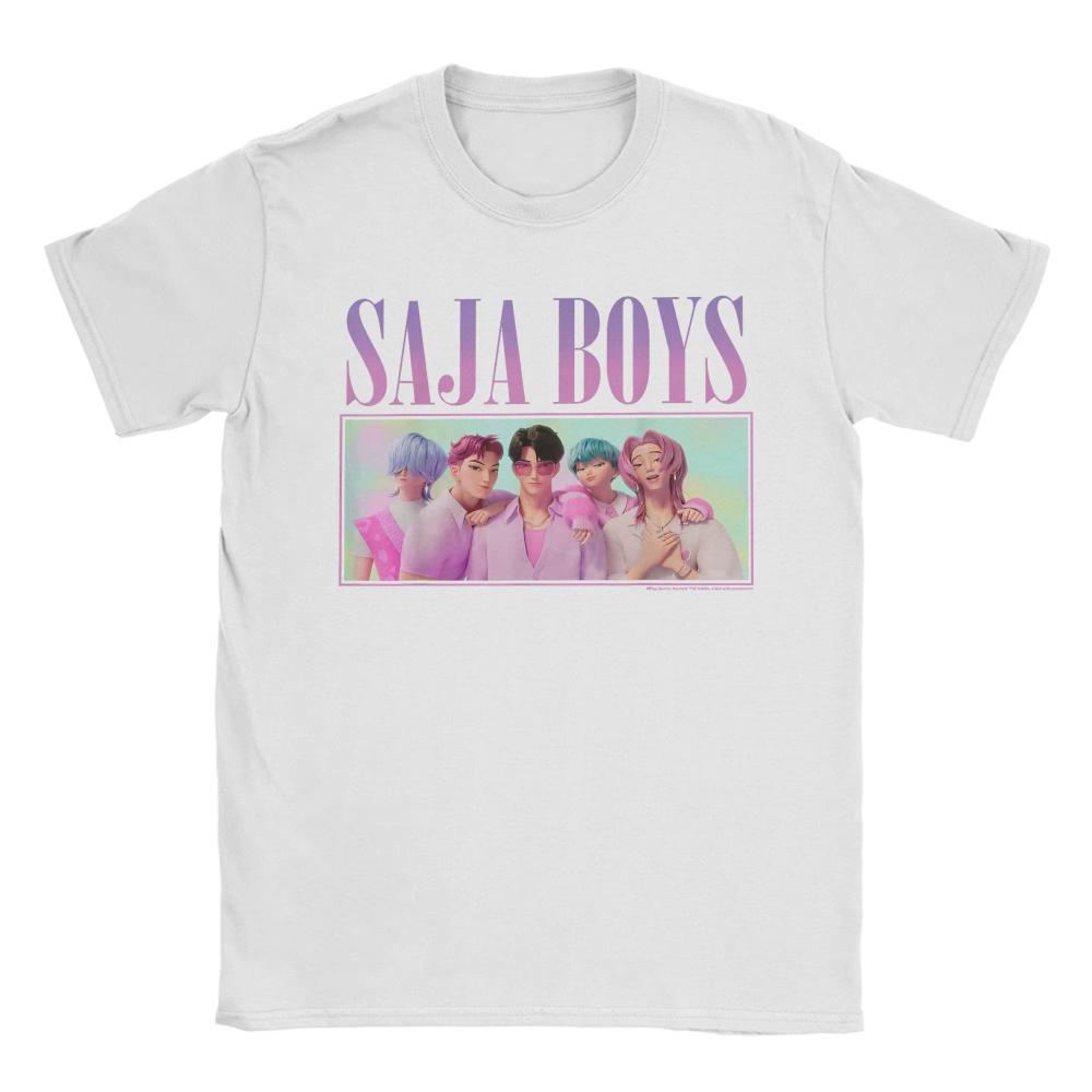 

Saja Boys Групповое фото Kpop Охотники на демонов Мужские футболки Модная футболка с коротким рукавом и круглым вырезом Женская футболка Хлопок Подарочные топы 4XL