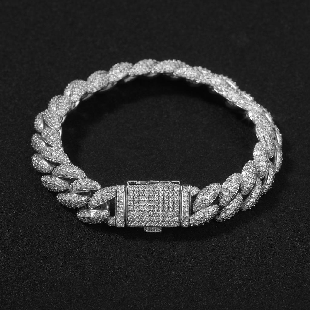 Hot-selling 12mm full diamond Cuban chain Hiphop street trend men's bracelet versatile