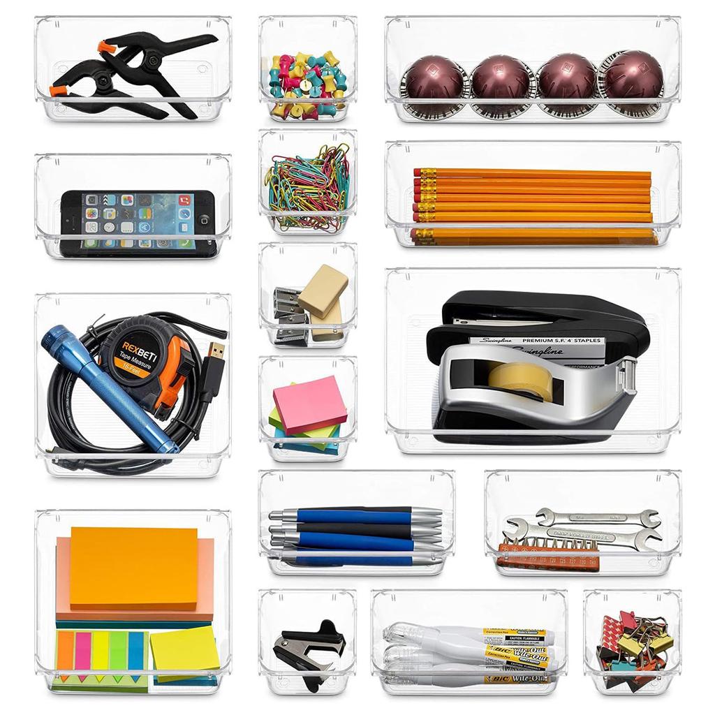 Lismyakey Drawer Storage Divider Small Item Storage Storage Freely Kitchen Organization Dividers, Trays, Boxes, 16-Piece Set, PET, Multi-purpose,