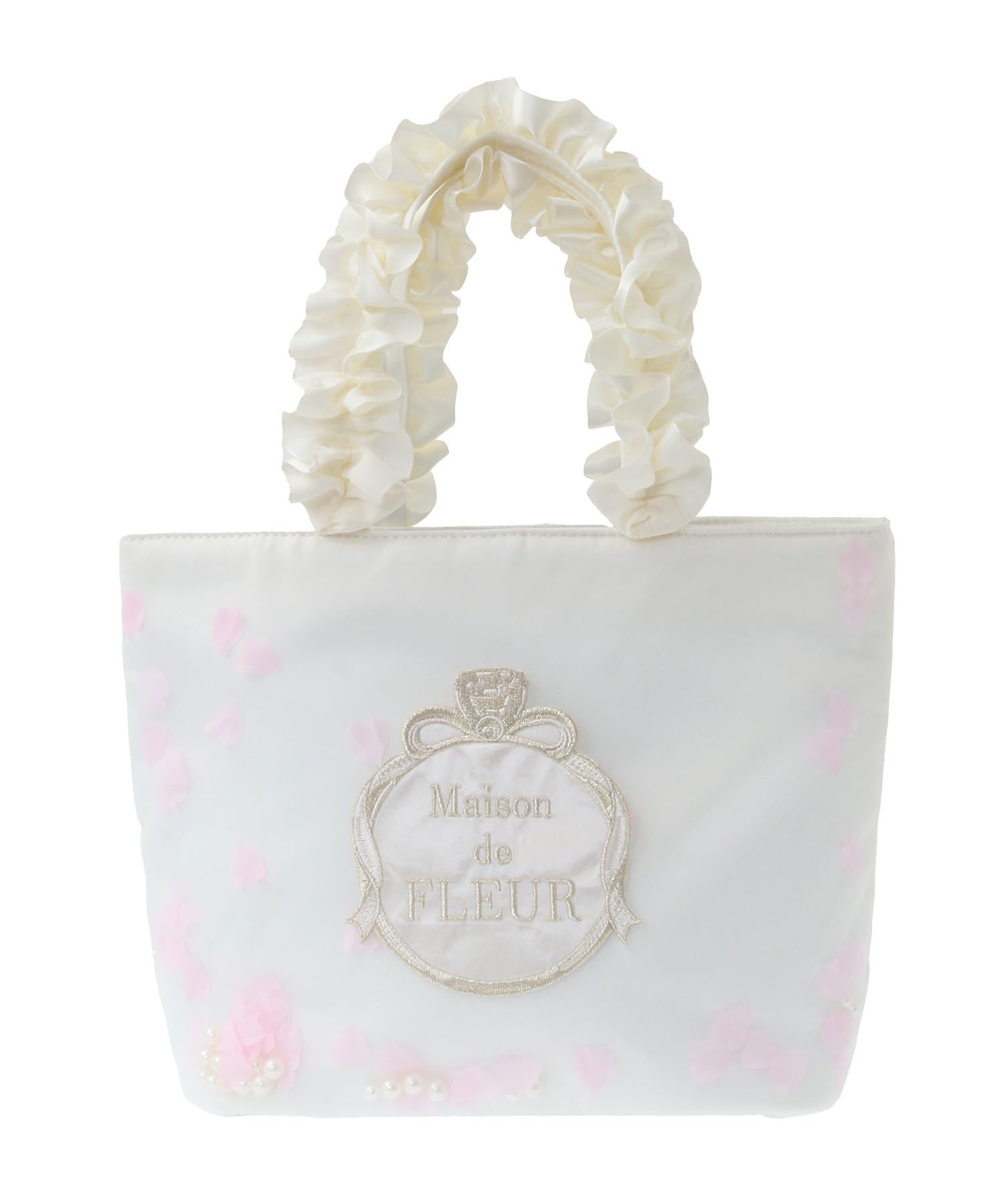 

Maison de FLEUR Marie Petal Pearl Frill Handle Tote Bag, Off-White, Size F, 08000426500