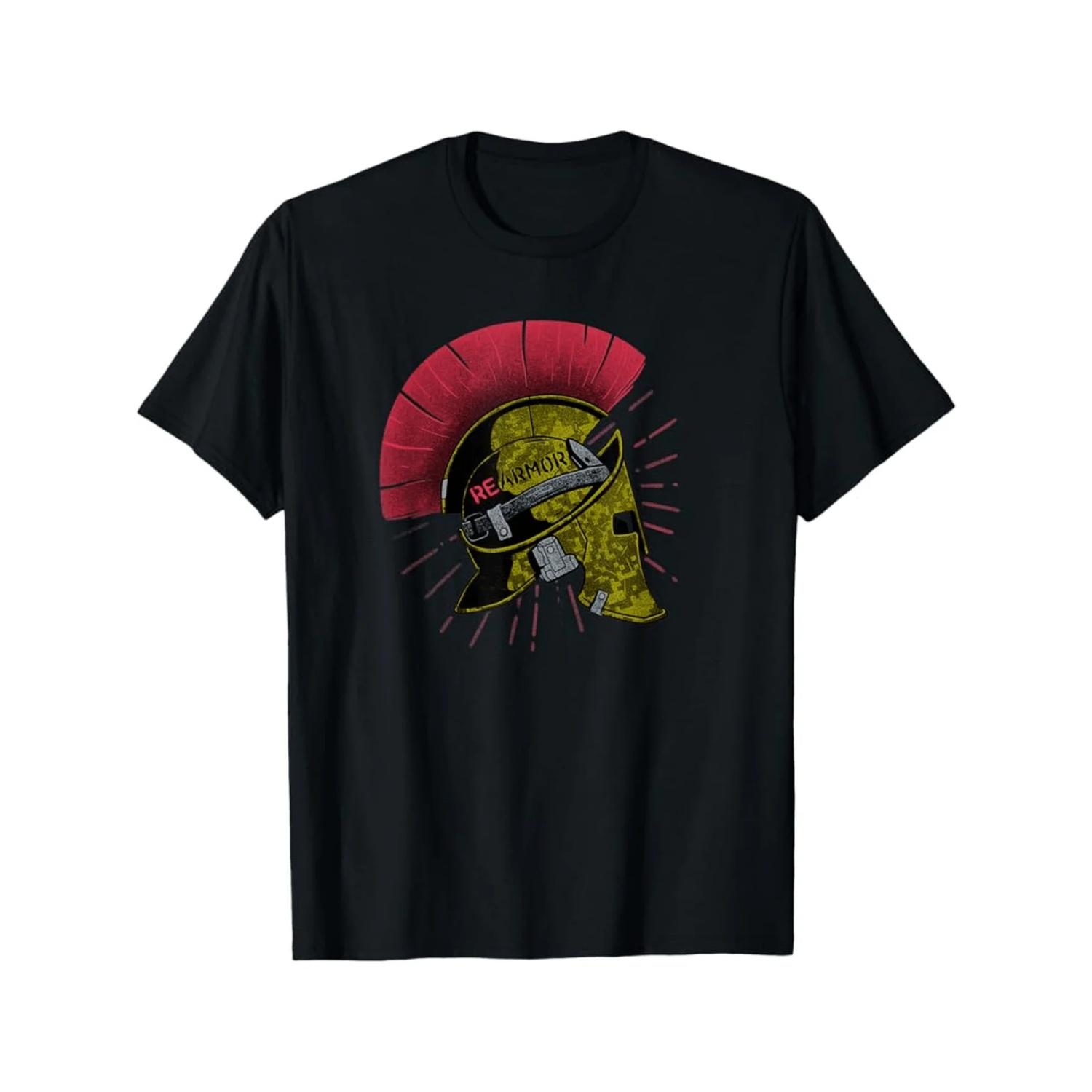 

Spartan Helmet Greek Lettering T-Shirt 100% Cotton O-Neck Short Sleeve Summer Casual Mens T-shirt Streetwear S чёрный