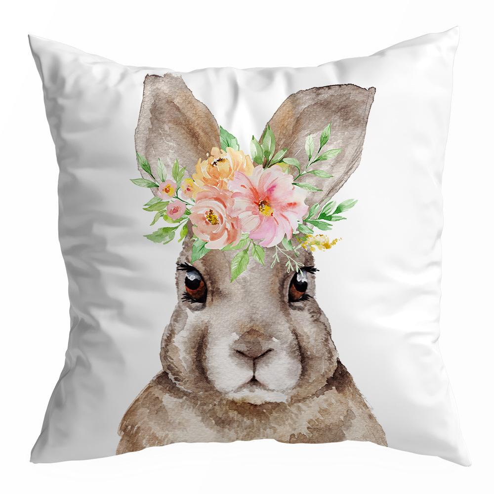 Easter Spring Peach Leather Velvet Printed Pillow Cover Festive Cartoon Rabbit Car Sofa Living Room Pillow Cover