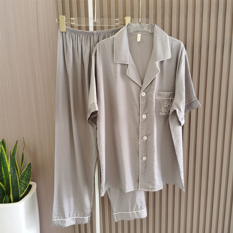 Men's Homewear Tencel Cotton Couple Pajamas Women's Summer New Arrival Short Sleeve Pants Casual Minimalist Suitable for Daily Wear Suit