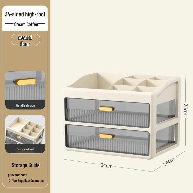 Multi-layer Desktop Organizer: Drawer-Type Storage Box for Office Supplies, Stationery, and Cosmetics