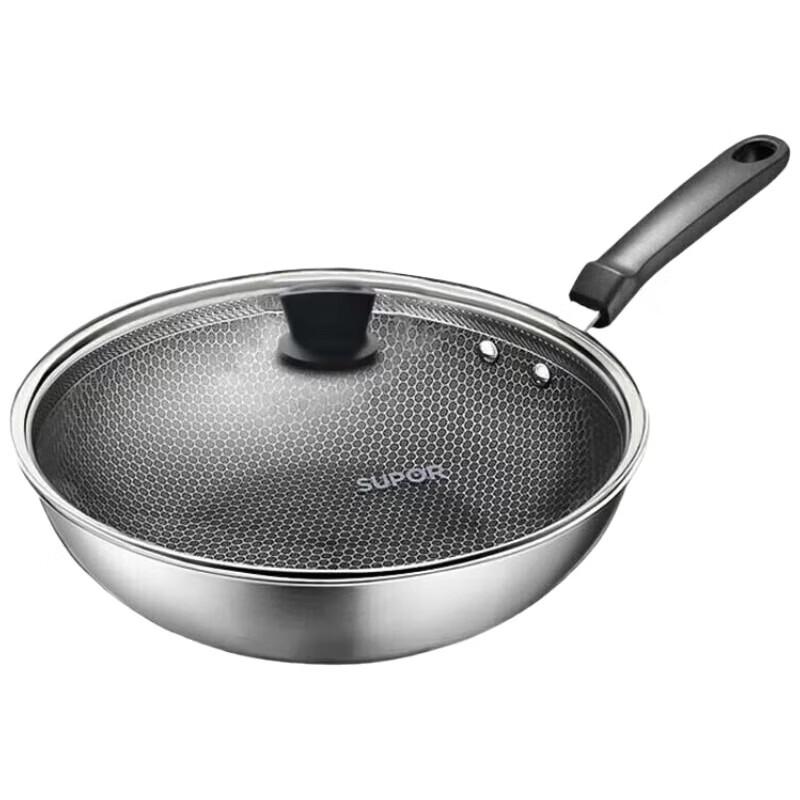 Supor 32cm Crystal Shield Honeycomb Stainless Steel Wok