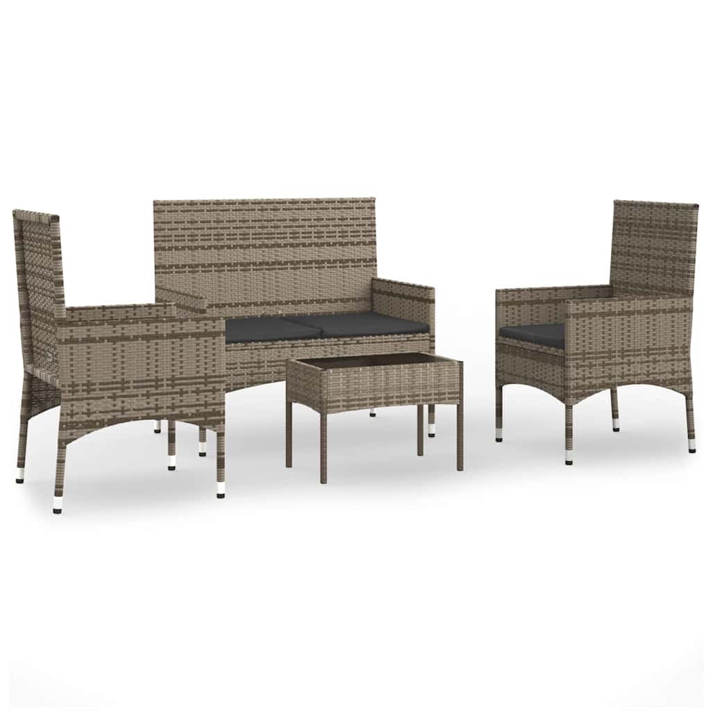 4 Piece Garden Lounge Set with Cushions Gray Poly Rattan
