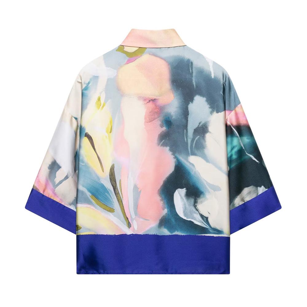 Spring/Summer 2025 Women's Versatile Silk Satin Print Shirt