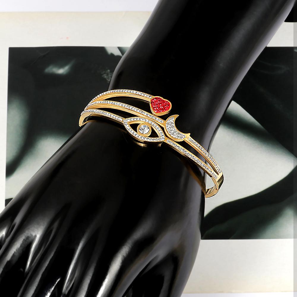 Heart Crystals Bangles  Bracelets for Women Eye Modeling Jewelry Stainless Steel Cuff Bracelets Wrist Brand Gift