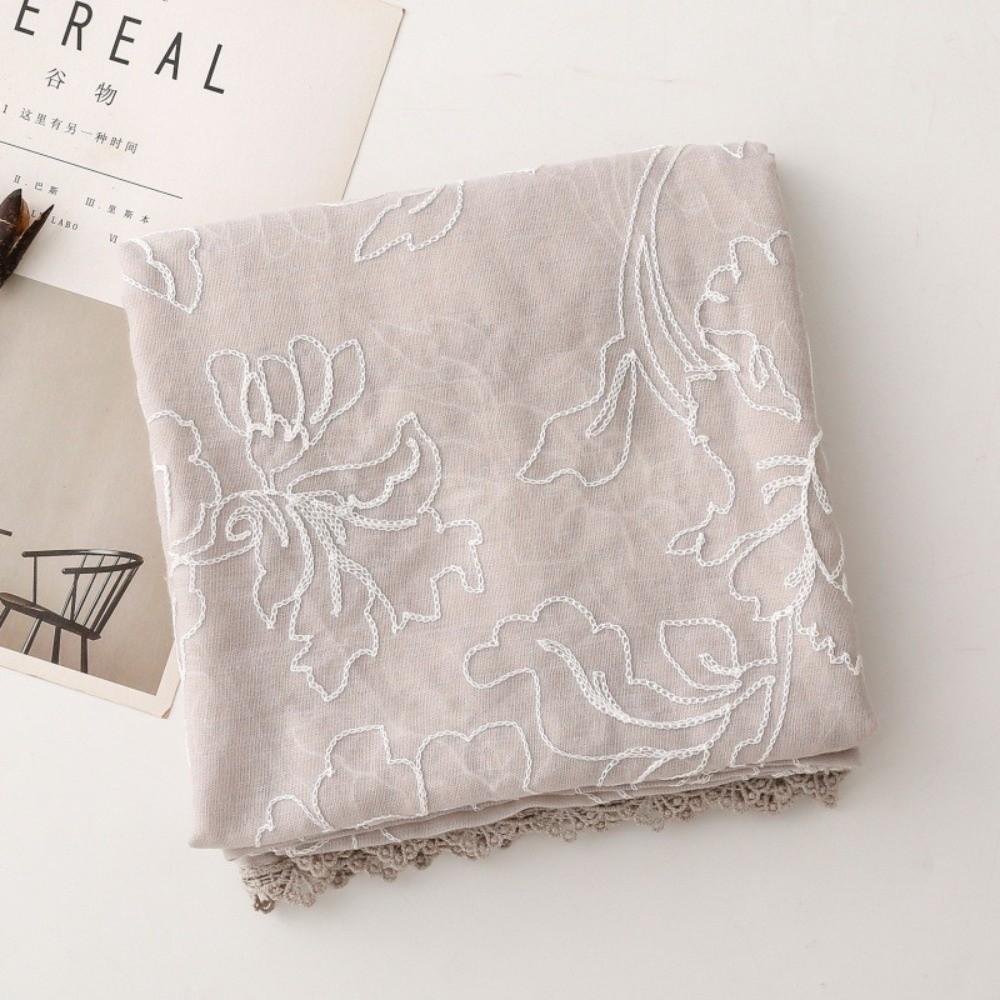 Literary Elegant Embroider Scarf 180*90Cm Thin Sunscreen Shawl Plain Design Embroider Stitch Shawls Wraps for Women
