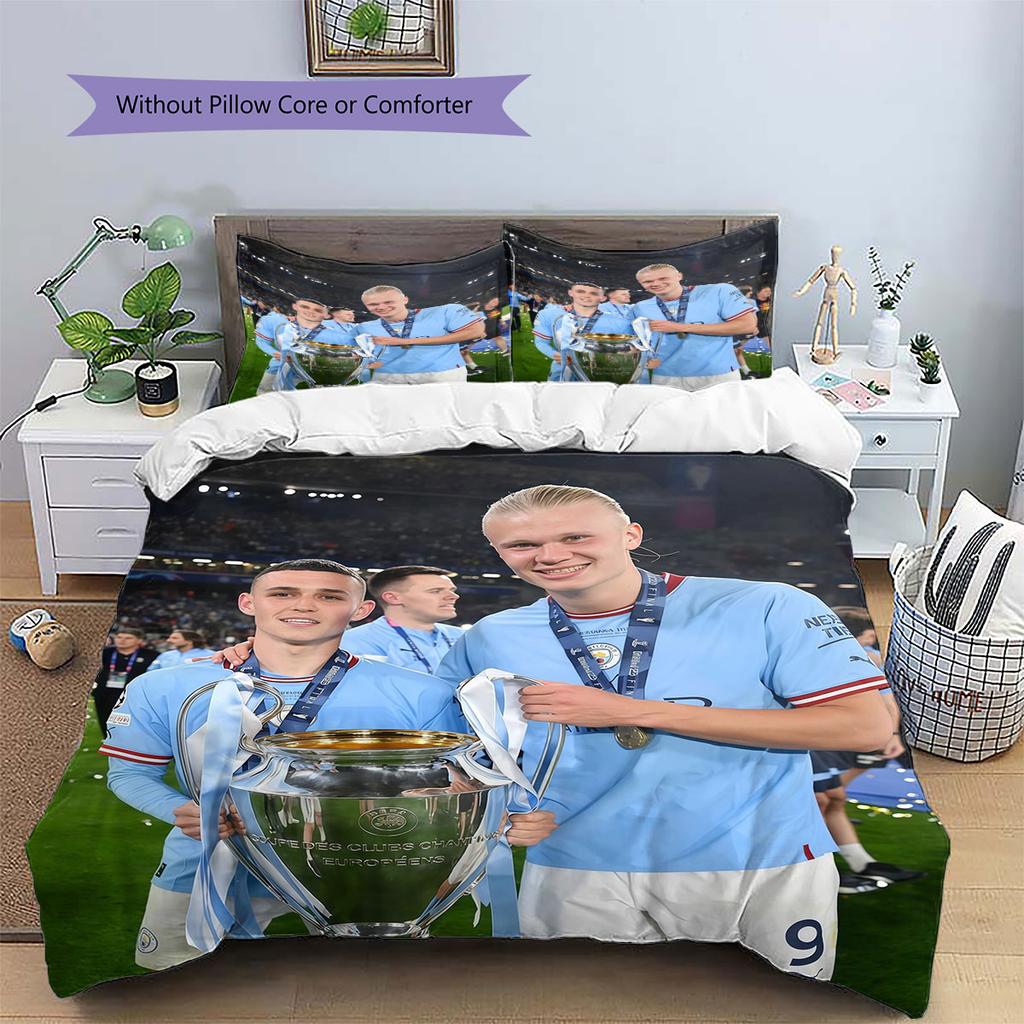 Erling Haaland & Phil Foden Pattern Bedding Home Decoration Birthday Gift ( 1 duvet cover + 2 pillowcase, without core),fan merchandise.