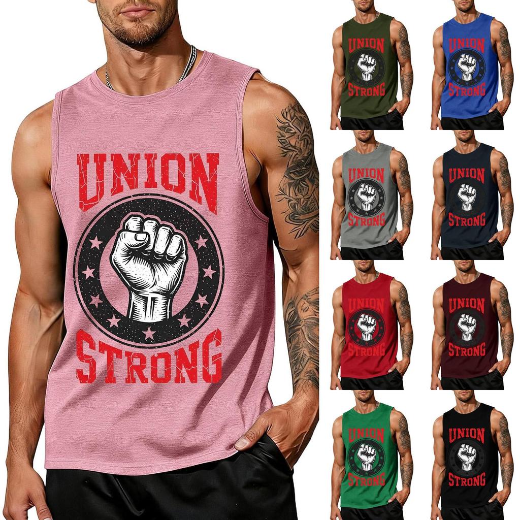 Men's Sleeveless Casual Tank Top Muscle Shirt Labor Day Union Strong Printed Sleeveless Tee Workout Gym Shirt