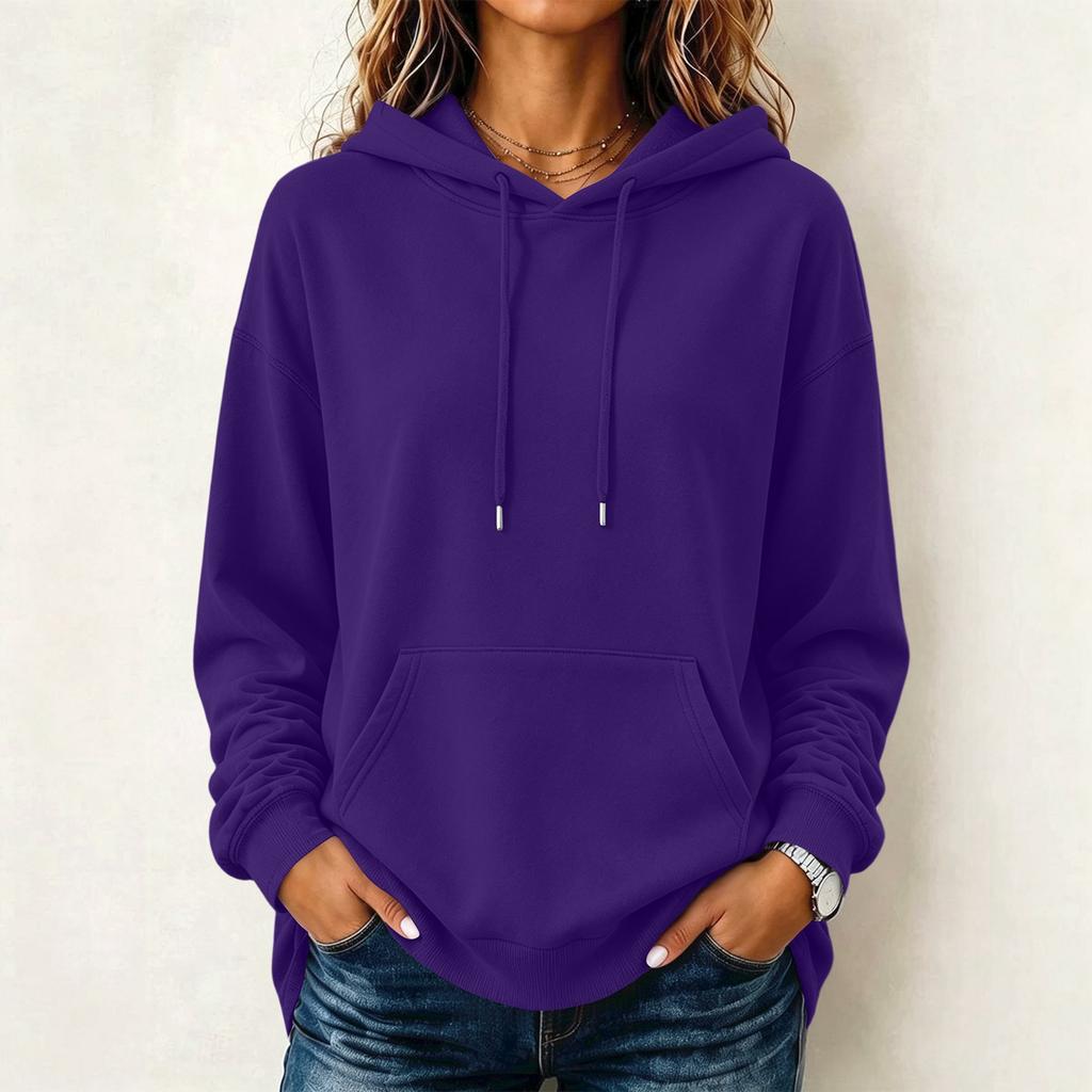 Women's Fashion Long Sleeve Hoodie Pullover Color Casual Top for Daily Wear