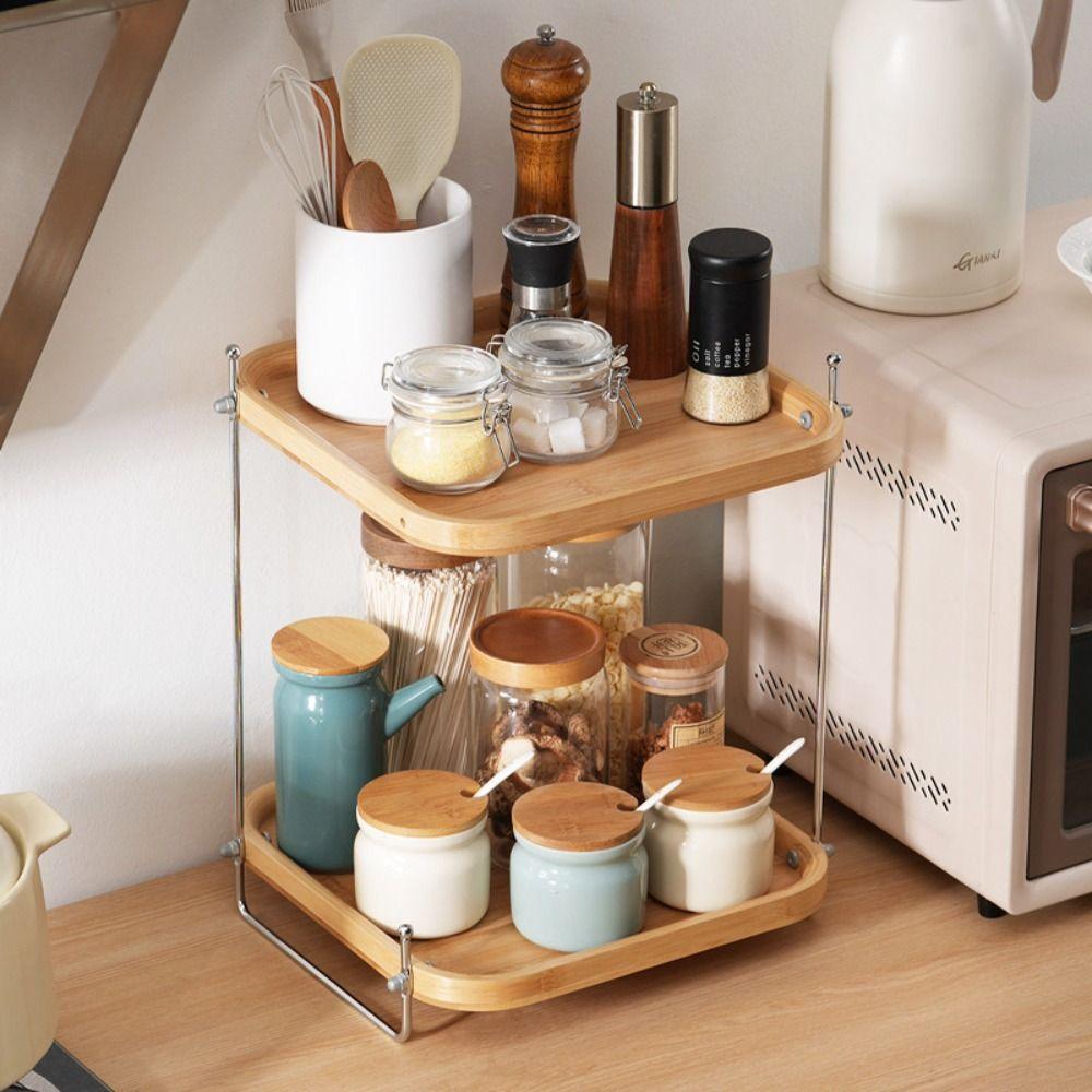 Durable Wooden Kitchen Shelf Multi-layer Seasoning Storage Corner Storage Rack Countertop Organizer Countertop Placement