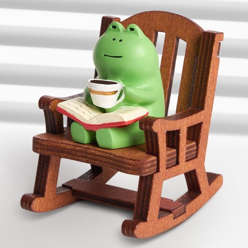 Resine Caffè Rane con Sedia a Dondolo Scultura in Miniatura Fatta a Mano Ornamento da Scrivania Per Studio e Decorazione Ufficio