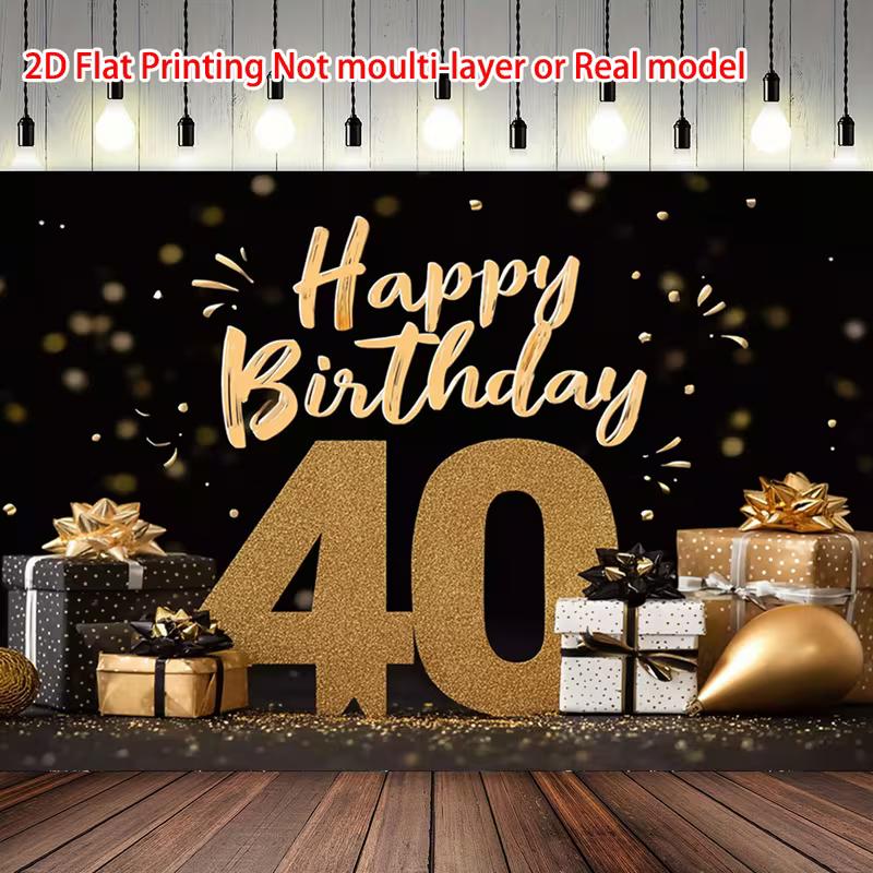 2D Black Gold Glitter 40th Birthday Backdrop Home Party Celebration Photo Background