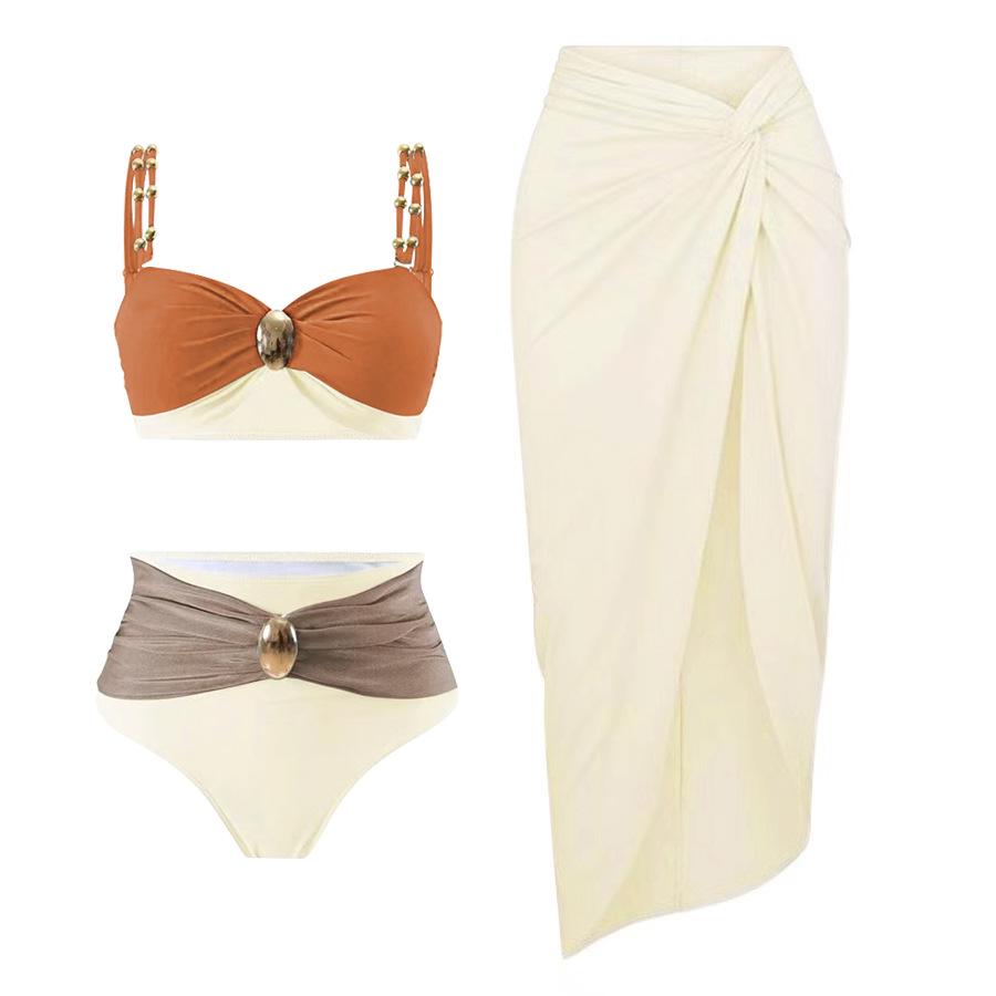 2025 Gold-Plated Color Block High Waist Bikini for Women
