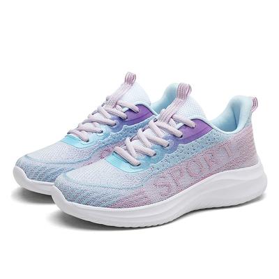 Casual Outdoor Women's Shoes with Color Matching Gradient, Comfortable Thick Sole, Low Cut Mesh, Breathable Fly Woven Sports Shoes