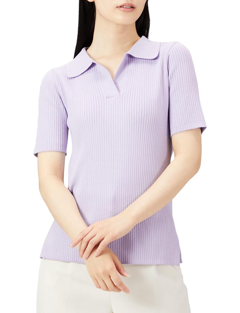 Mira Owen Polo Collar Rib Knit Pullover 09WNT222088 LAV 0 Women's