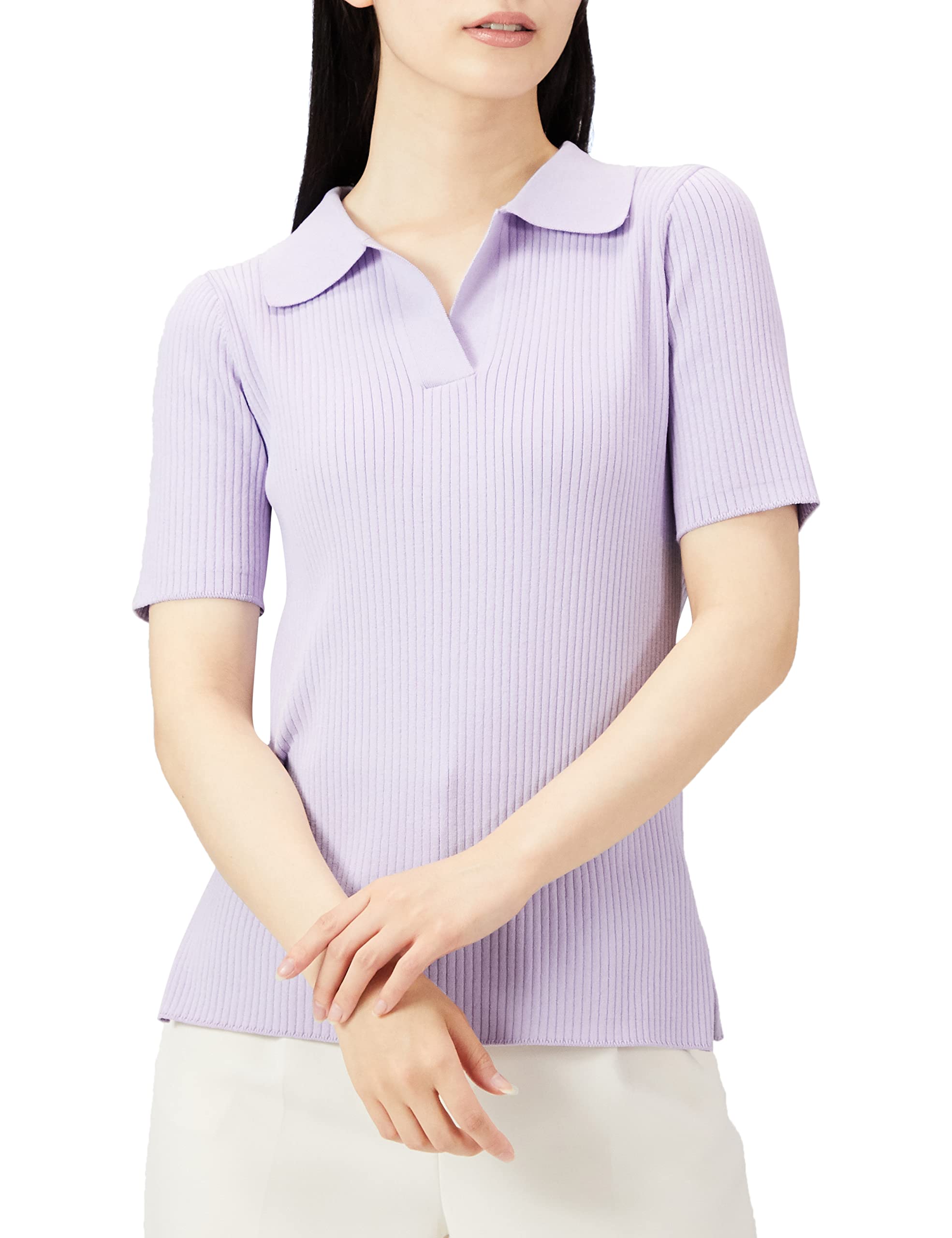 

Mira Owen Пуловер в рубчик с воротником поло 09WNT222088 LAV 0 Женский