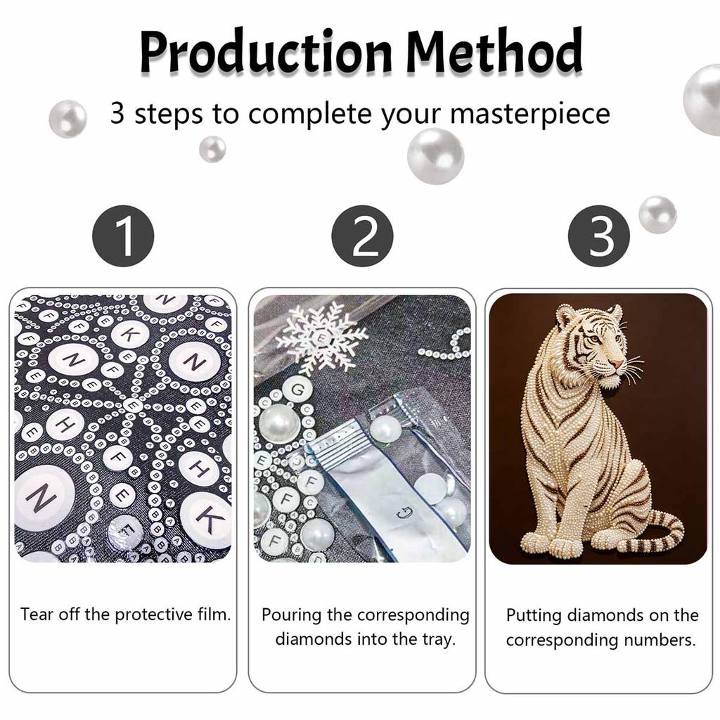 5D DIY Pearl Diamond Painting Kit Majestic White Tiger Full Drill Embroidery Mosaic Art Home Wall Decor Gift