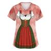 Women's V Neck Short Sleeve Work Shirt with Pockets Oktoberfest Print Medical Uniform Top Nurse Scrub Tee for Healthcare Professionals