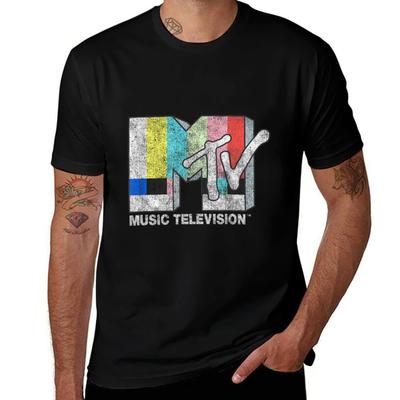 Vintage TV Signal Logo T-Shirt Man T Shirts High Quality Luxury Brand Cotton T Shirt Pack T Shirt Man Cotton T-Shirt
