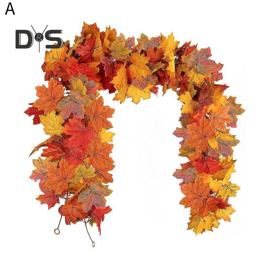 175CM Artificial Maple Leaf Garland Home Garden Indoor Outdoor Hanging Faux Plant Leaves Vine Halloween Fall Harvest Festival Decoration