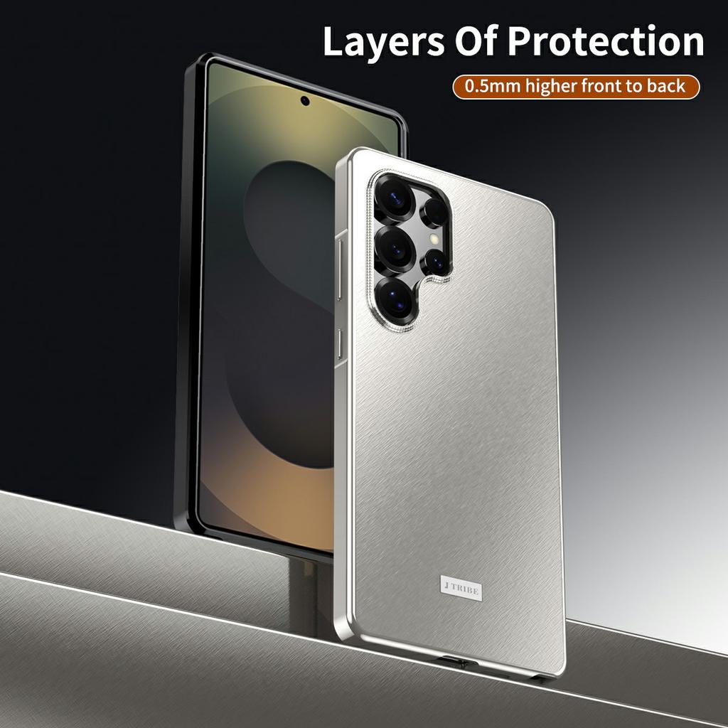 For Samsung Galaxy S25 Ultra Case Brocade Texture Anti Drop Alloy Magnetic Frame PC Phone Back Cover
