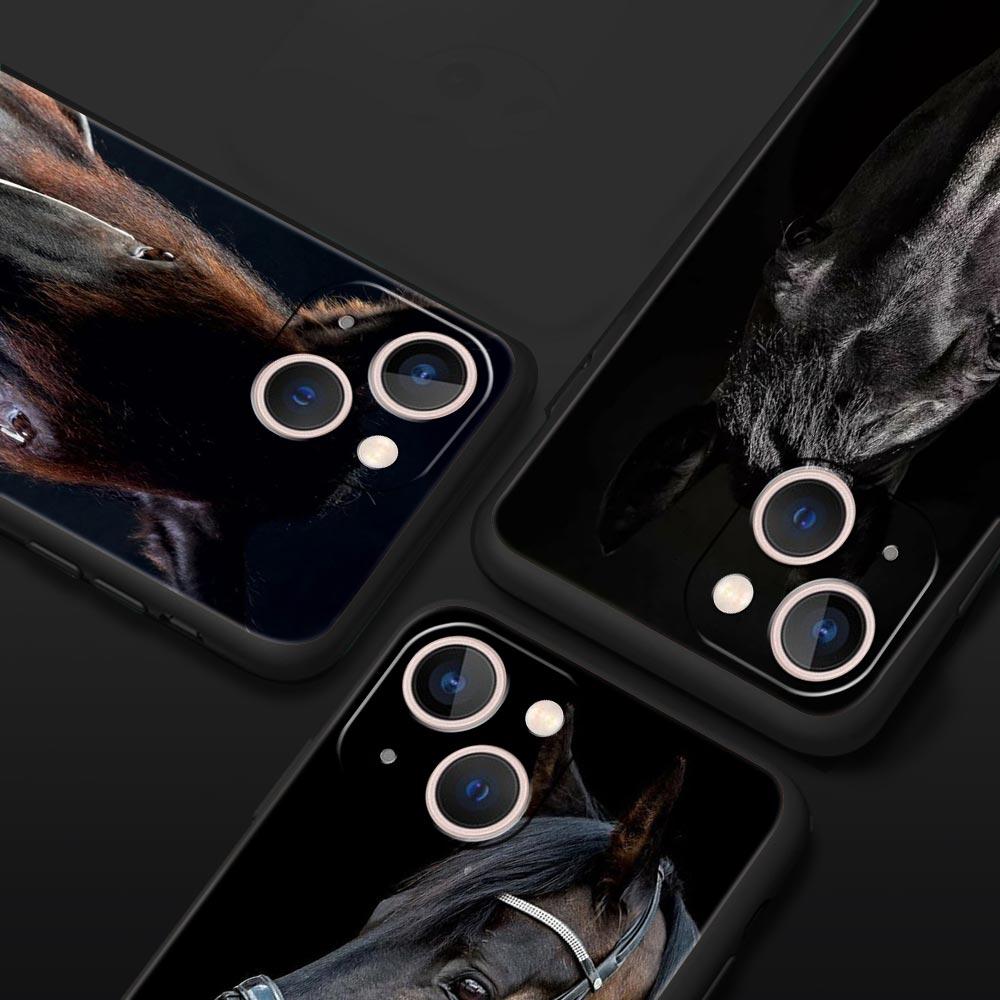 Running Horse Wild Animals Luxury Phone Case For iPhone 13 15 14 12 Mini 11 Pro MAX XR X SE XS 7 8 Plus Black Protection Cover