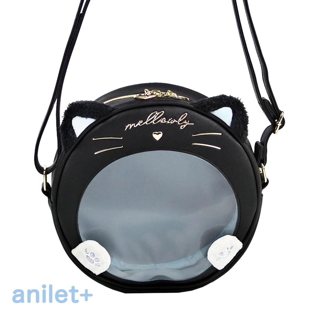 Cat Face Round Shoulder Cat Paw Print Cat Perfect for Outings [anilet+] Bag, Black, Design, Clear, Girls' Pouch, Gift,