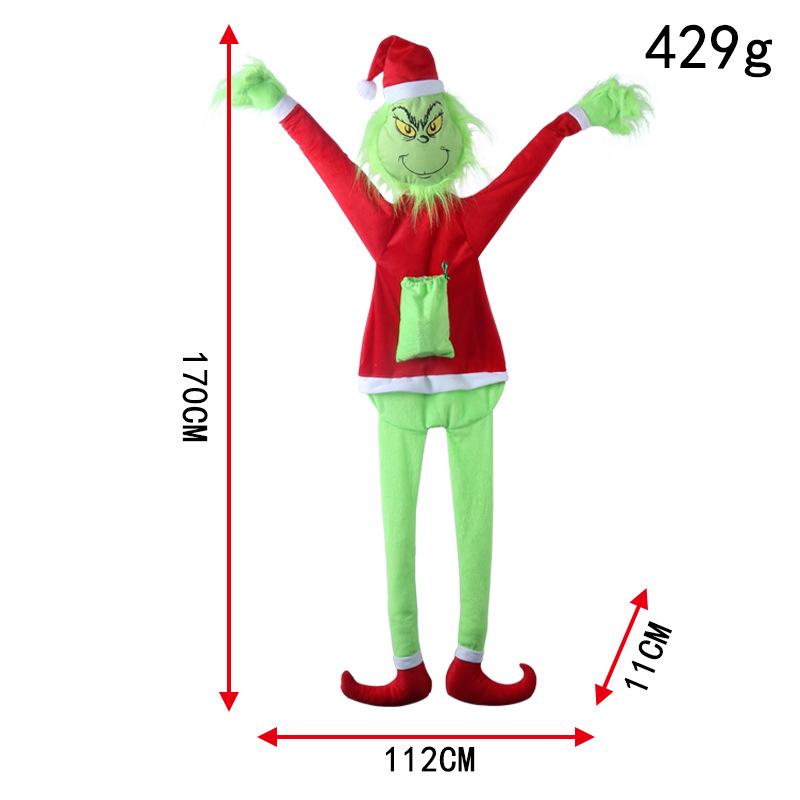 Grinch Santa Climbing Wall Christmas Ornament in Flannel