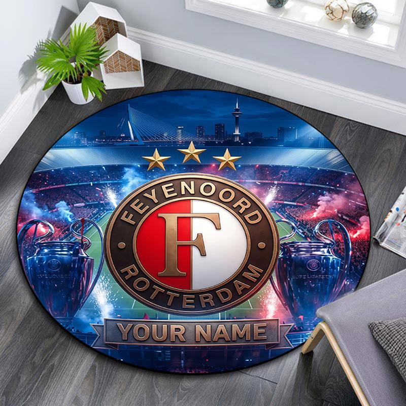 Custom Name Feyenoord Rotterdam Round Area Rug,Carpet Rug for Living Room Bedroom Sofa Playroom Decor,Non-slip Floor Mat