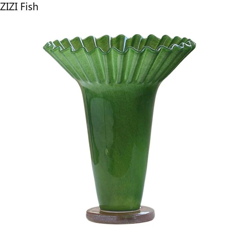 Lotus Leaf Edge Decorative Glass Vase Hydroponics Plant Pot Table Decoration Flowers Arrangement Vases Room Aesthetic Decor