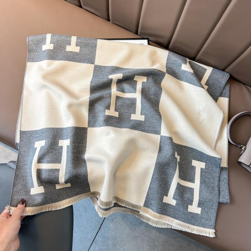 New Letter Scarf Women's High-end Medium and Long Winter Short Beard Imitation Cashmere Shawl Women's Warm Jacquard Scarf